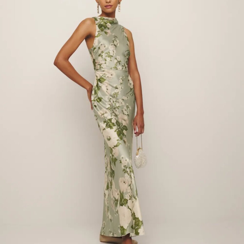 Reformation Anaiis Silk Dress Seasonal – Tarragon Size 8